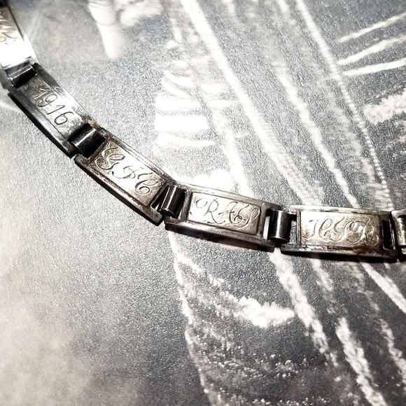 WWI yr1916 Antique Forget Me Not Sterling Panel Bracelet - Picture 5 of 10